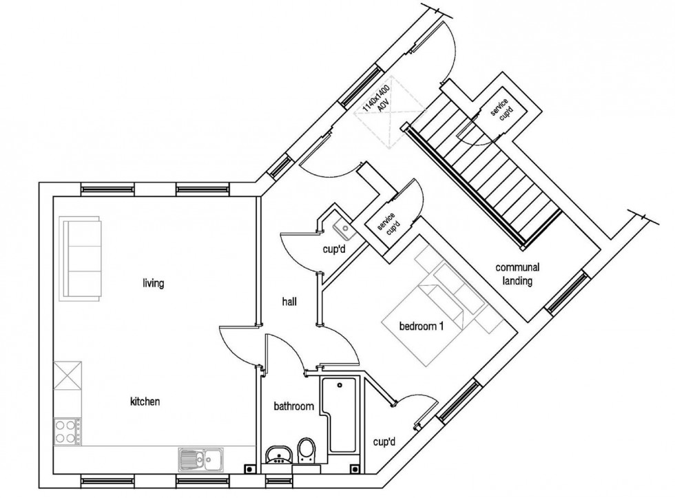 Floorplan for One Bedroom Apartment, Bumpers Lane, Portland